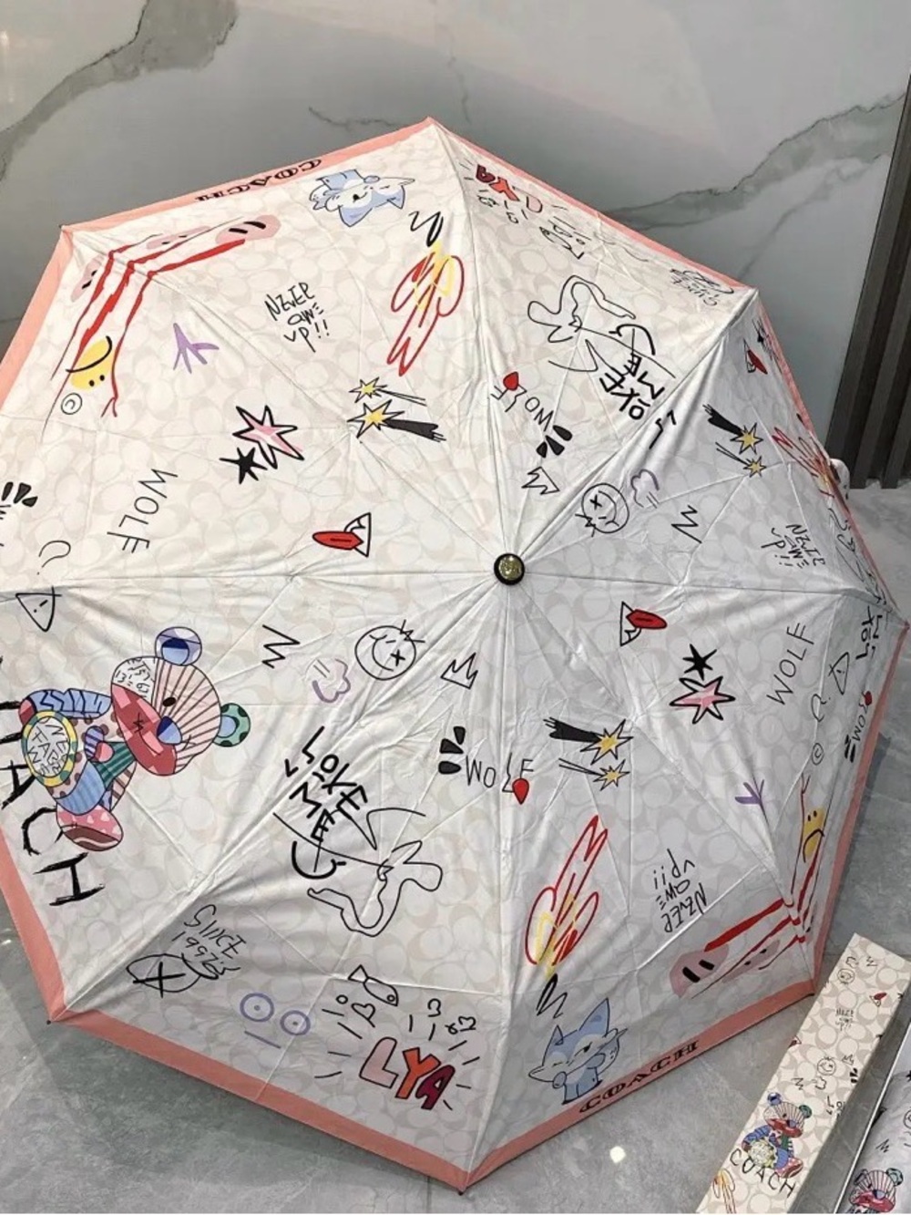 Coach Graffiti Print Folding Umbrella new in box No tags - Picture 3 of 6